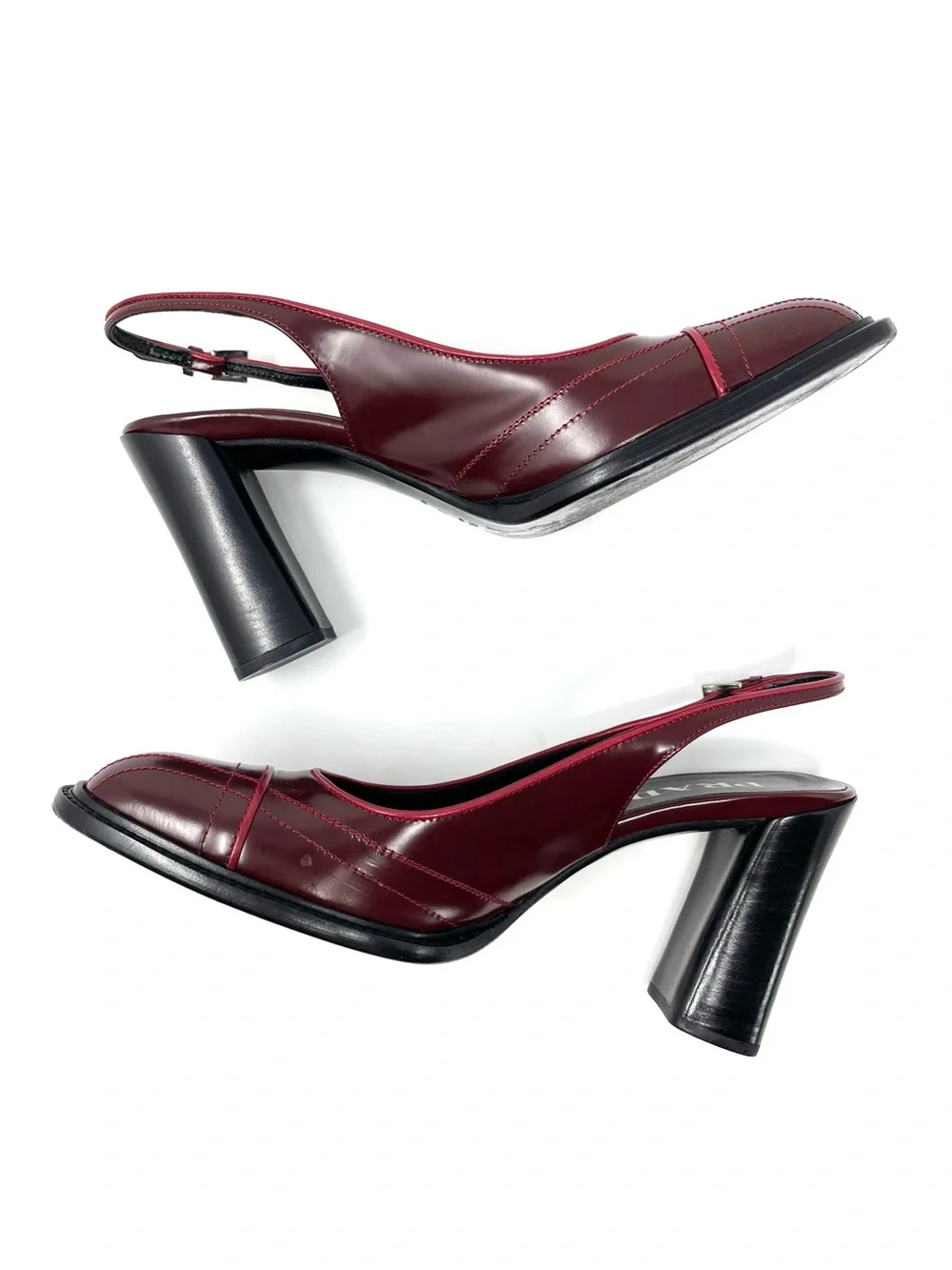 Vintage Vtg Prada 90s Y2K Burgundy Dark Red Leather Slingback Pumps Heels 38.5